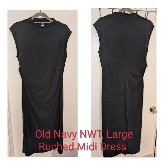 Old Navy NWT Black Ruched Midi Dress size Large - Picture 3 of 7